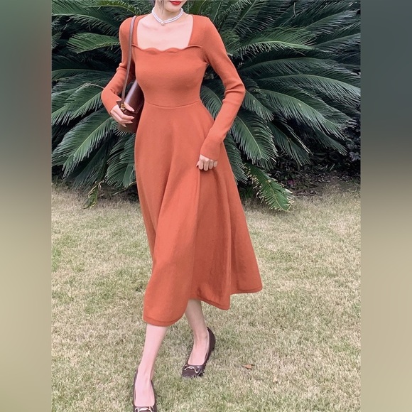 Red Orange Long Sweater Dress - Picture 5 of 11